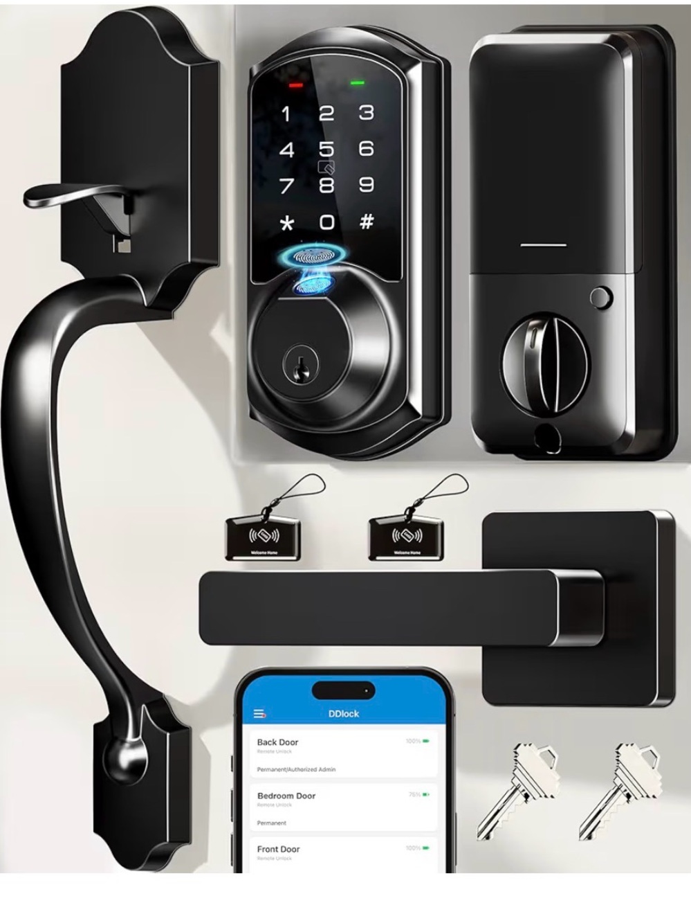 Veise VE07‑H Smart Fingerprint Door Lock (Matte Black) With Handles - New in Box